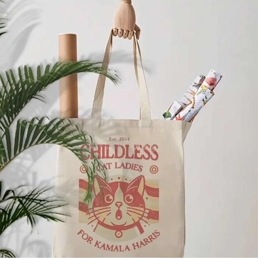 Childless cat ladies Kamala Harris canvas tote bag 14” NWT twill graphic SALE